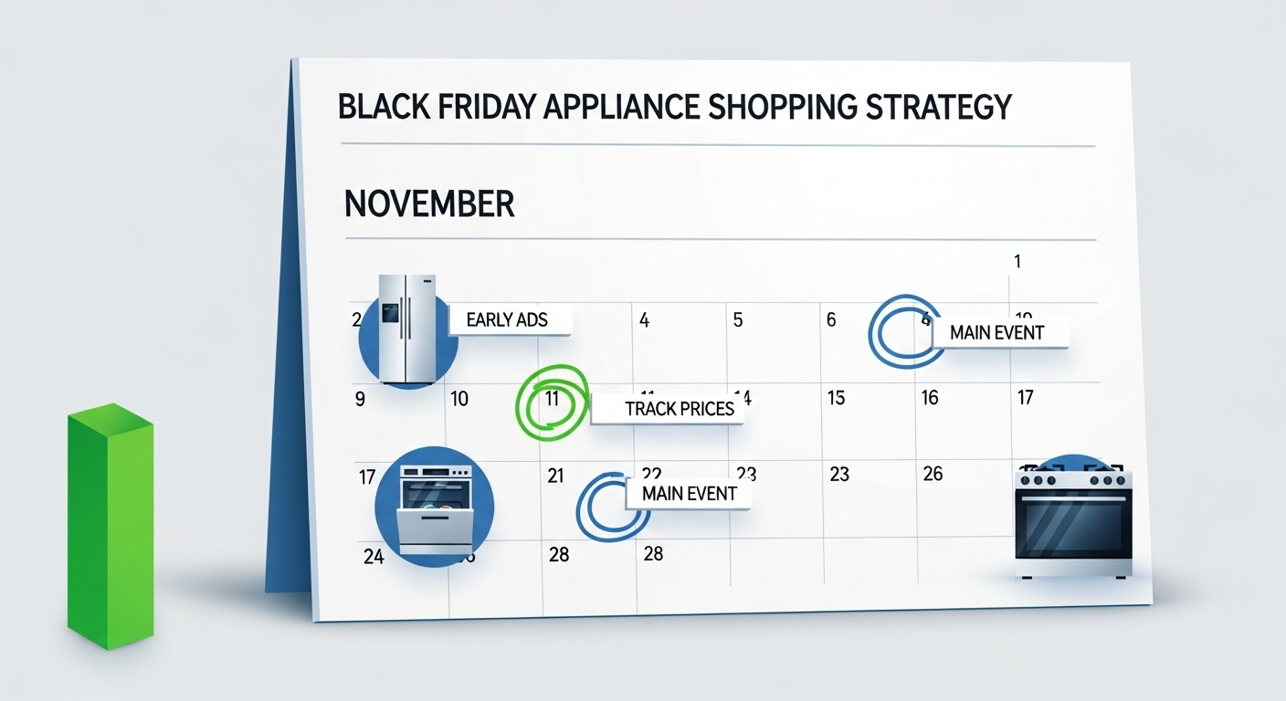 Timeline of Black Friday appliance deals, showing sales start early.