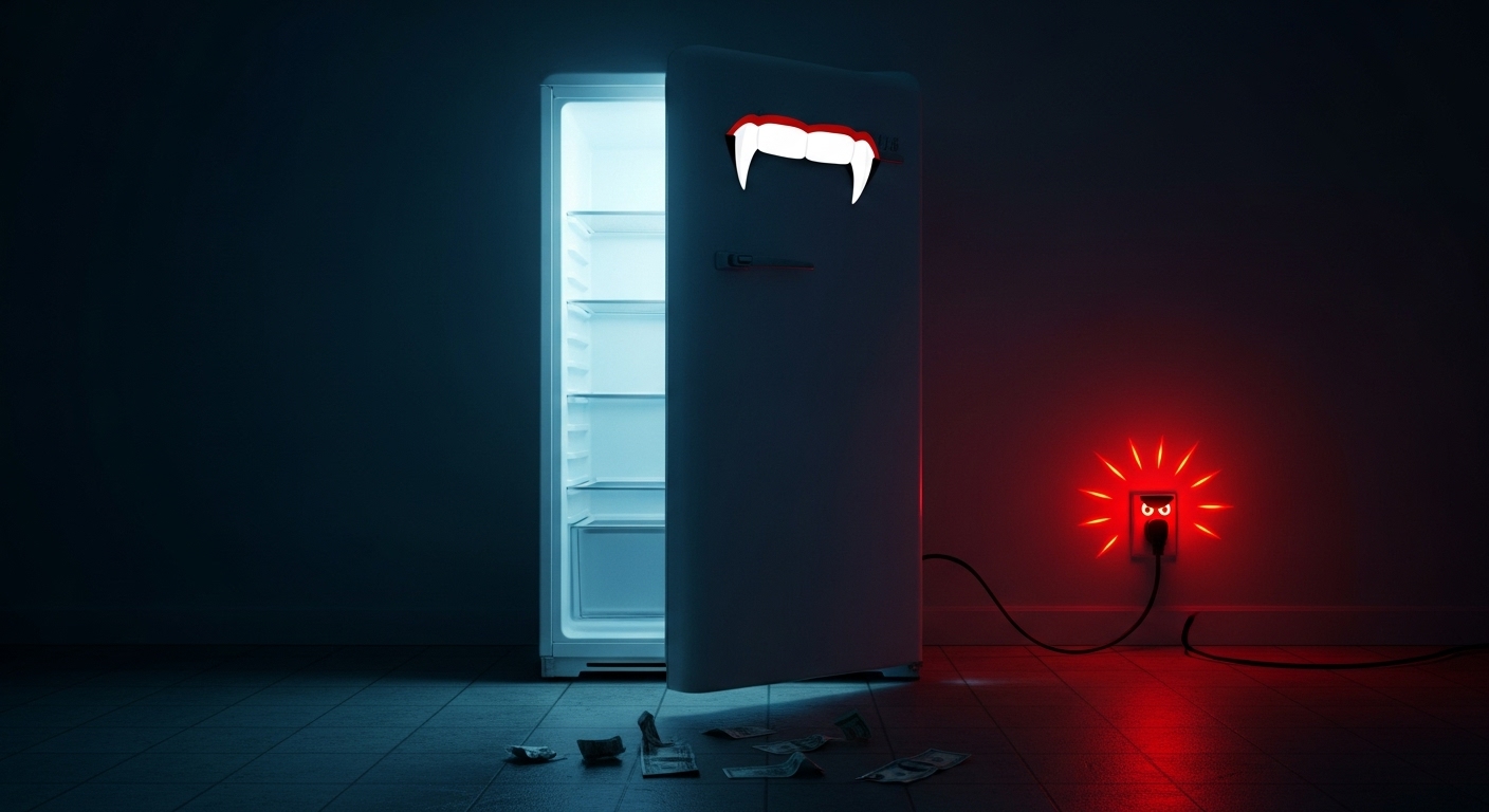 Concept image of a refrigerator as an energy vampire