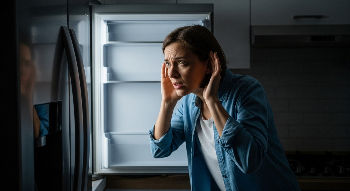 Concerned homeowner listening to a noisy appliance
