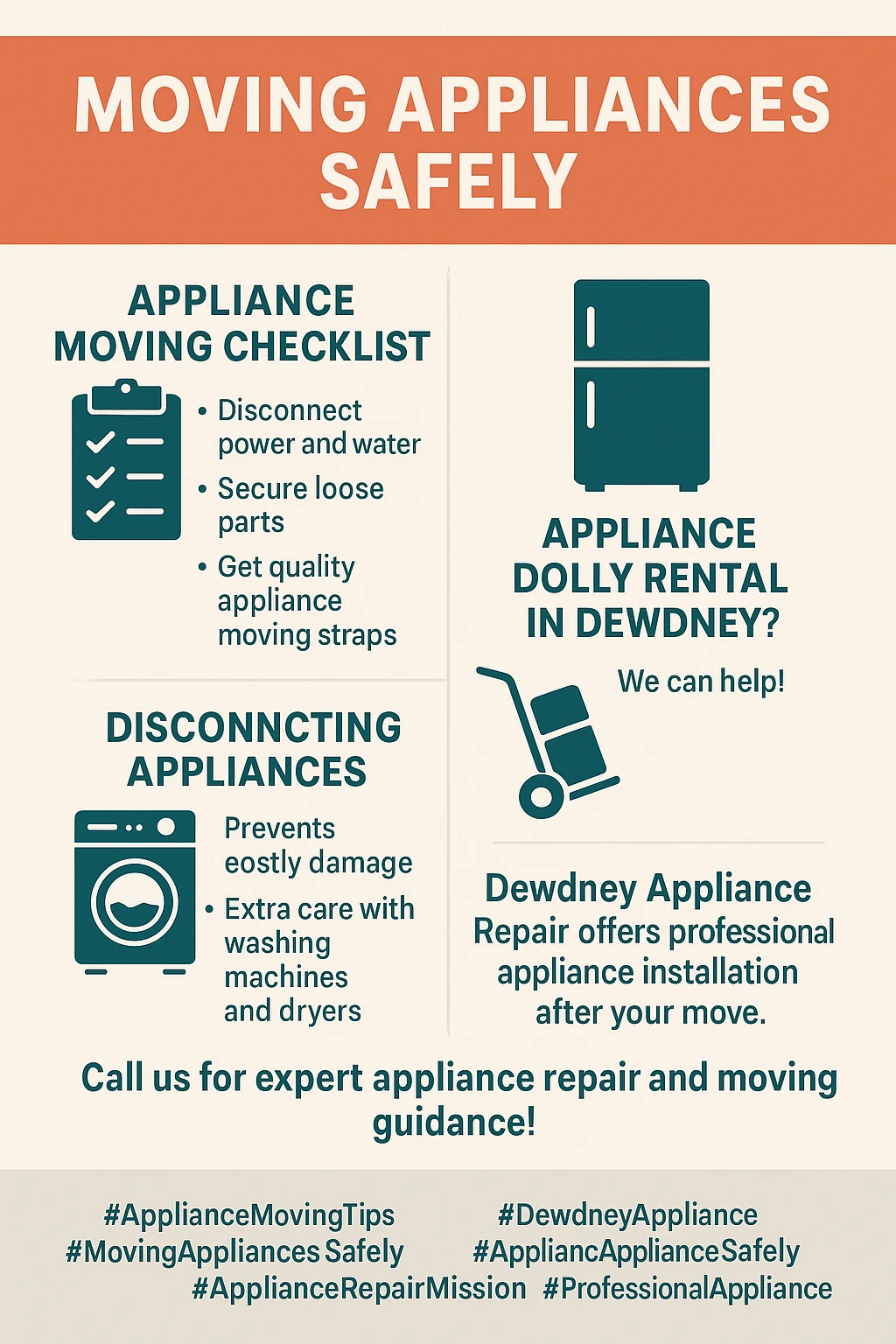 Infographic summarizing the key takeaways for how to move appliances safely