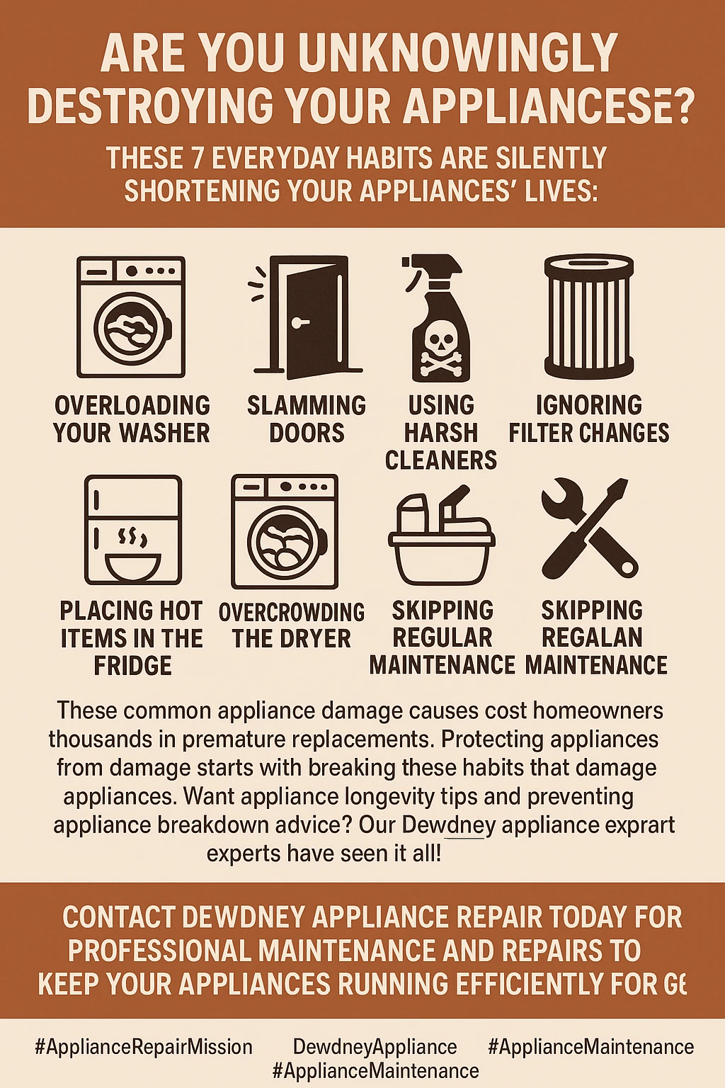 Infographic summarizing key takeaways on appliance damaging habits