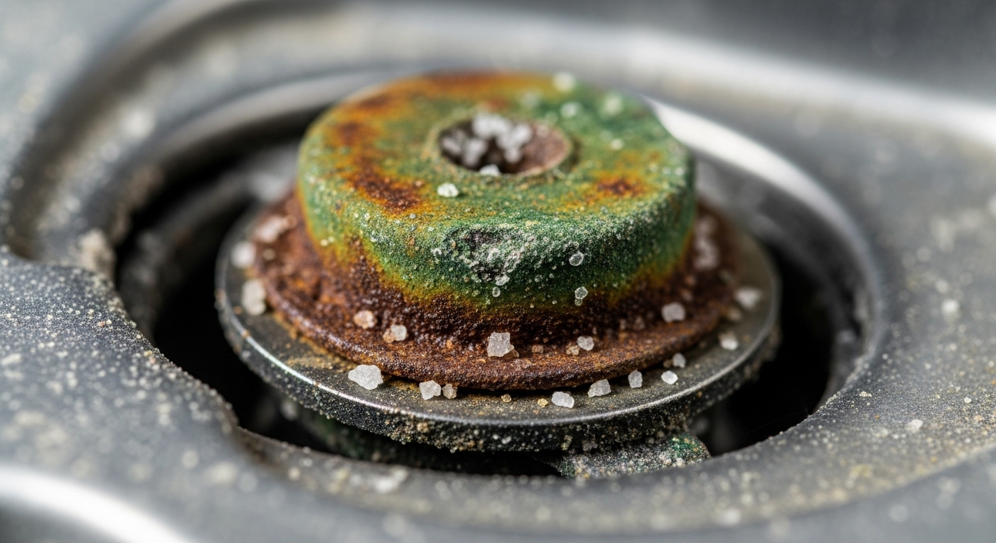 Corroded appliance part showing coastal environmental damage excluded by warranty.