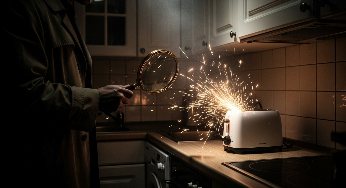 Detective investigating a sparking toaster for appliance recall