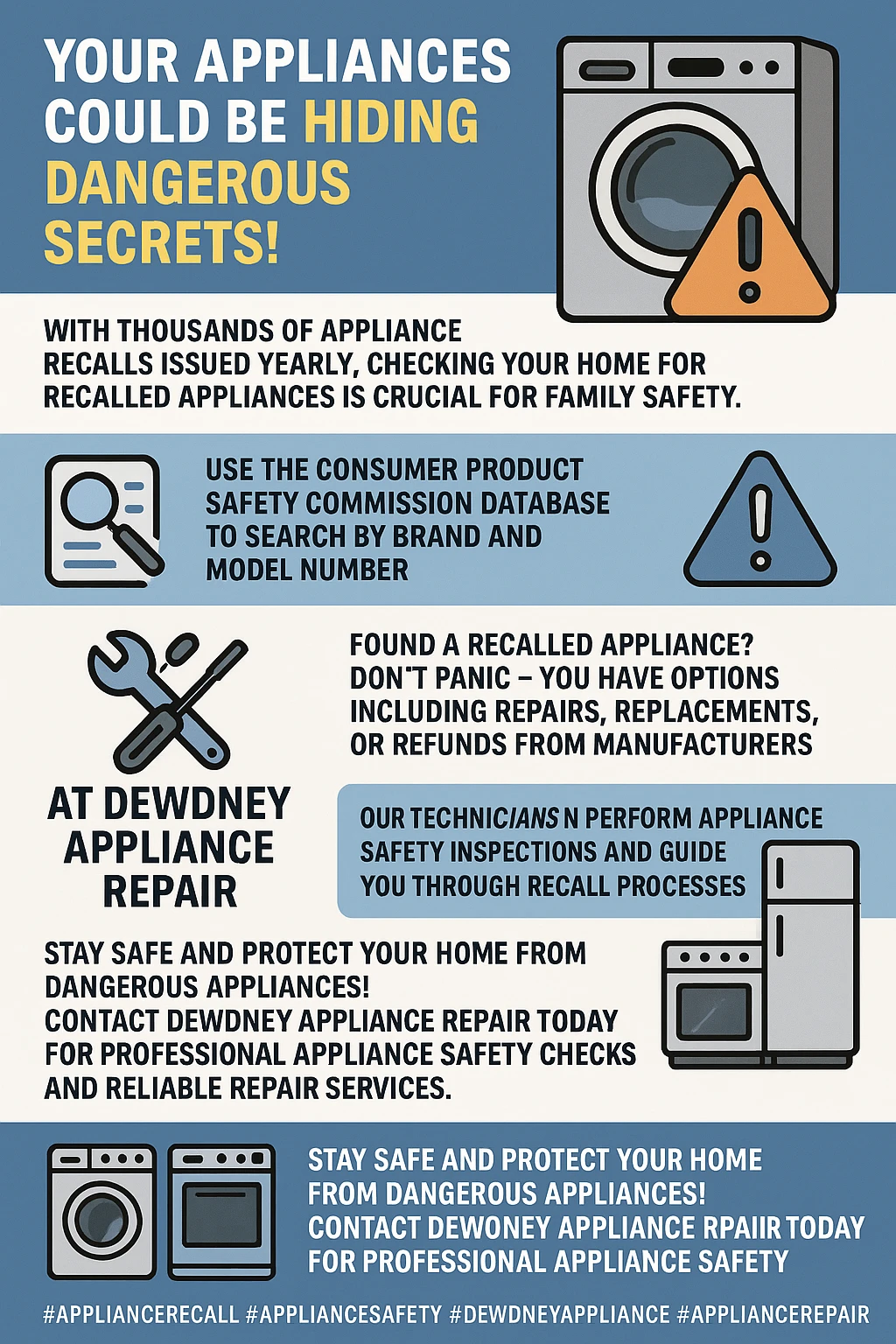 Infographic summarizing key takeaways for appliance recall checks