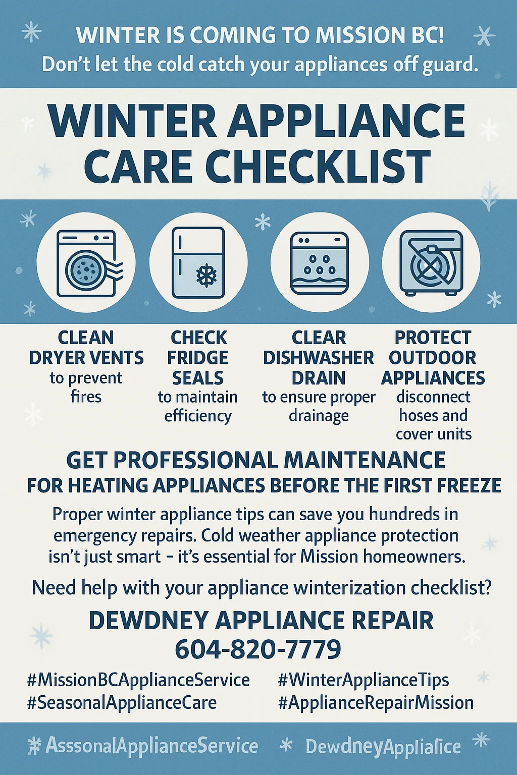 essential winter appliance maintenance mission bc infographic