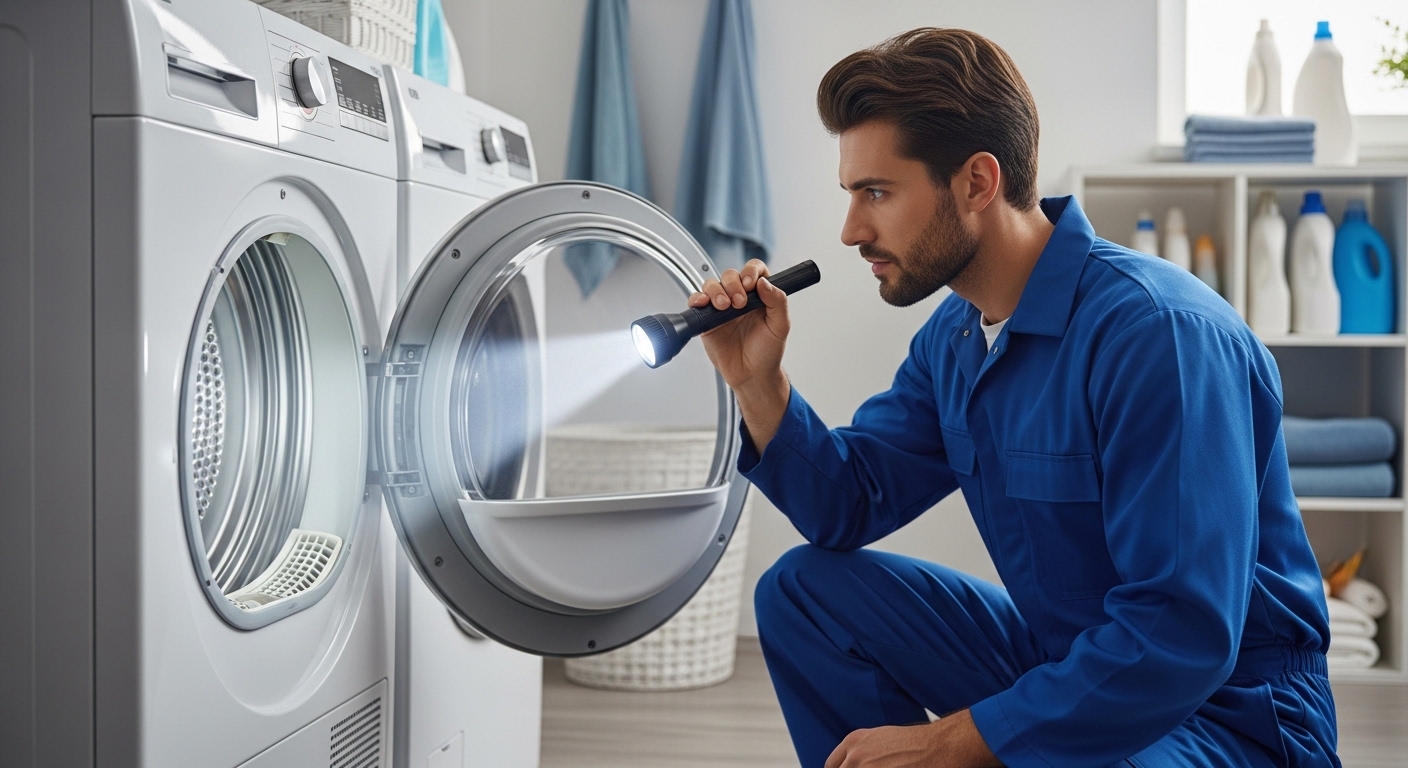 Professional appliance technician performing repair in Mission BC