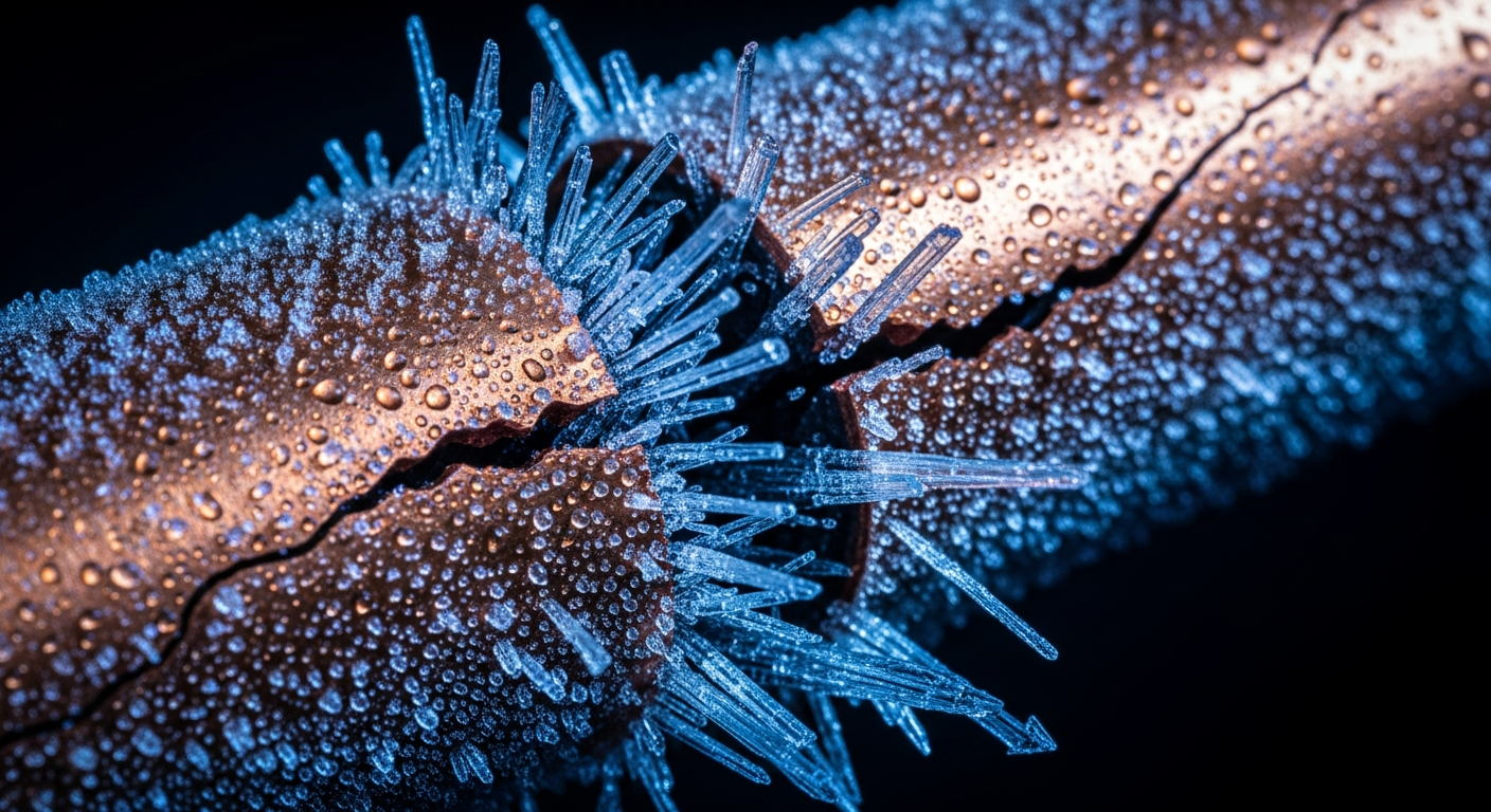 Diagram showing the science behind ice expansion and burst pipes