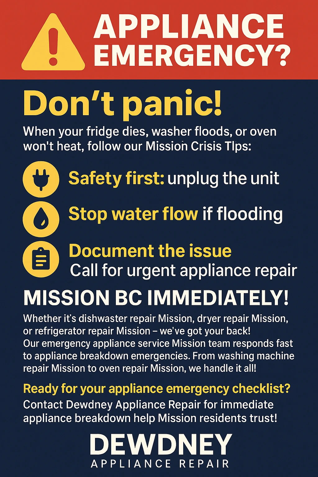 Appliance emergency repair mission key takeaways infographic