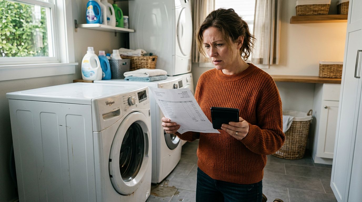 Homeowner deciding between appliance repair or replacement