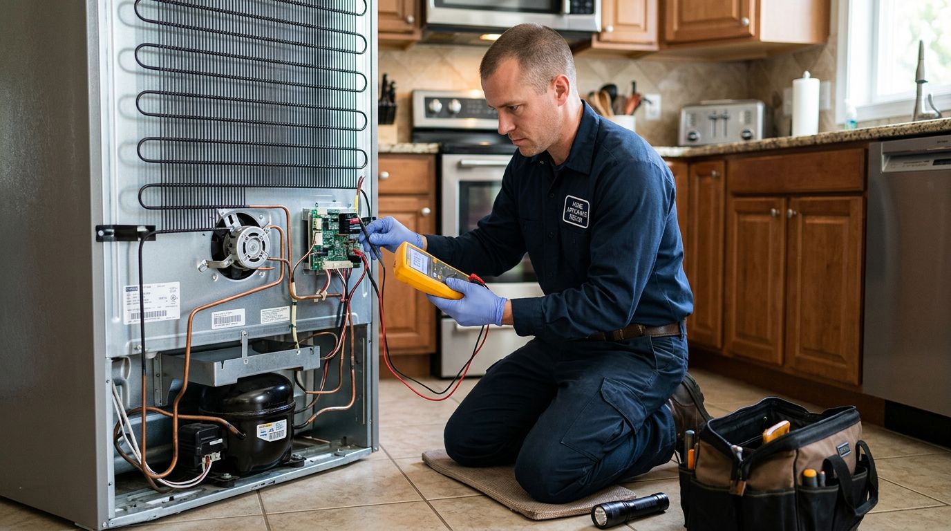 Professional appliance technician performing an inspection