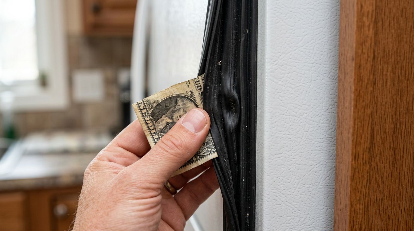 Refrigerator door seal gasket dollar bill test