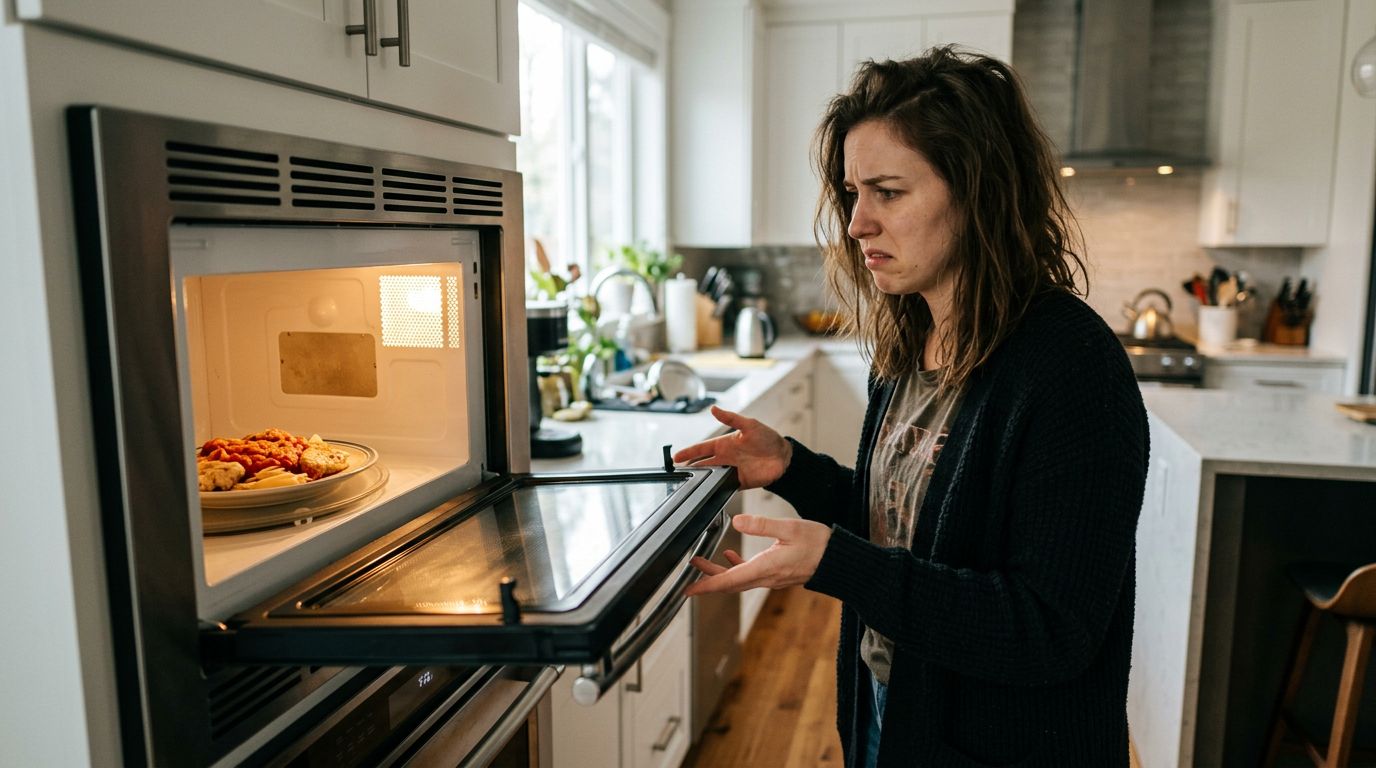 Frustrated homeowner with microwave not heating