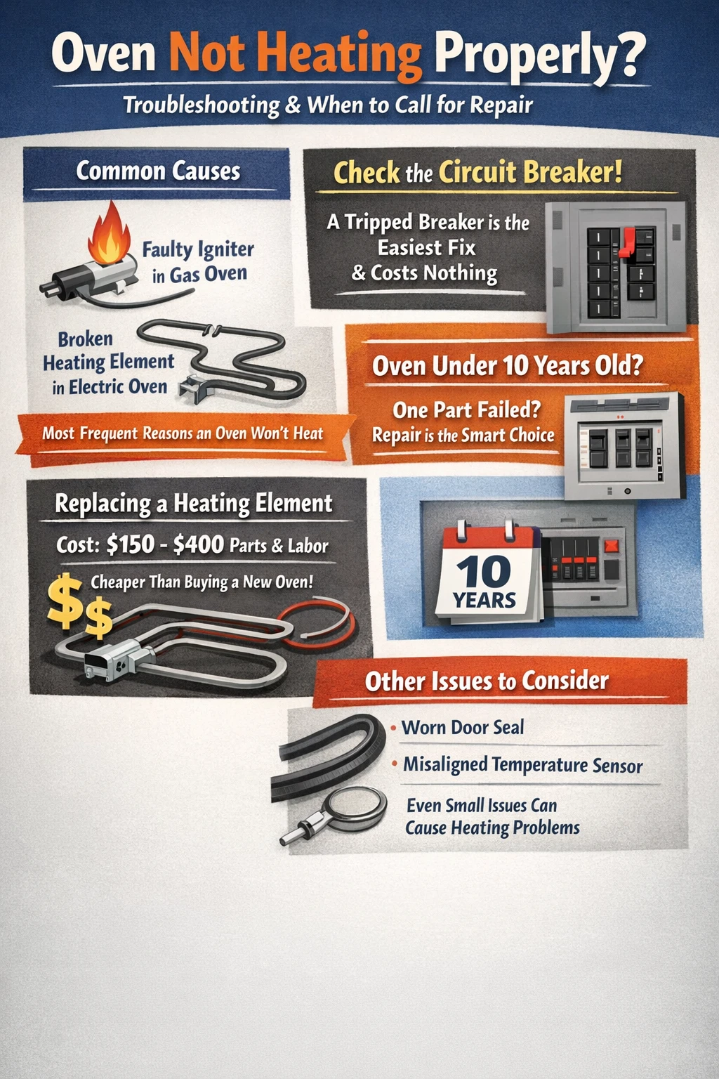 Oven not heating properly troubleshooting infographic
